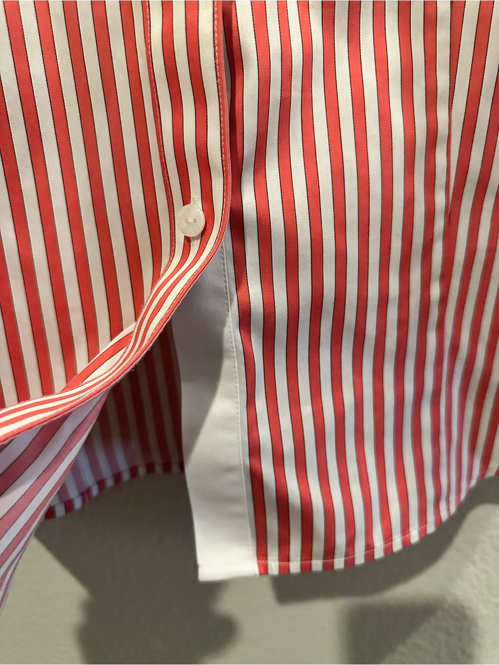 Foxcroft Red and White Vertical Stripe Button-Down Shirt - Picture 4 of 6